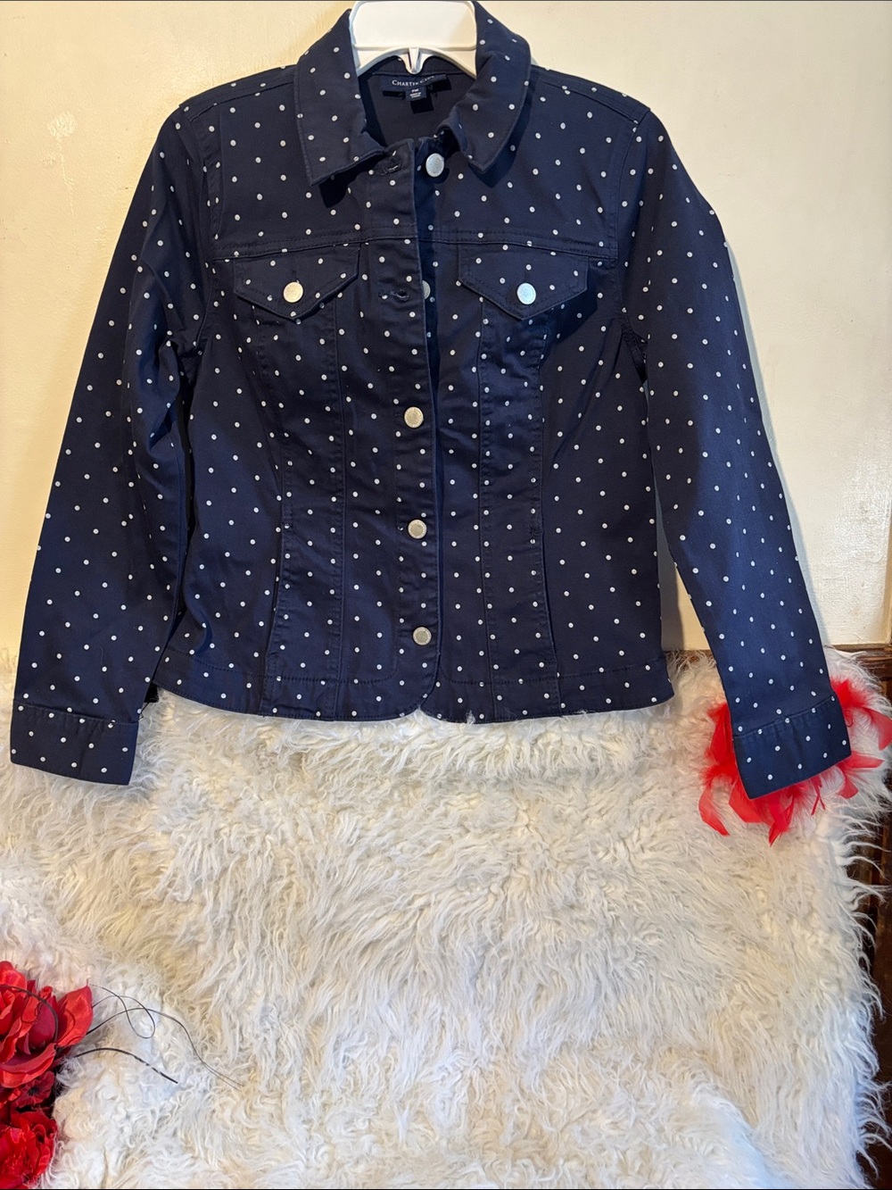 Charter Club Navy Polka Dot Jean Jacket